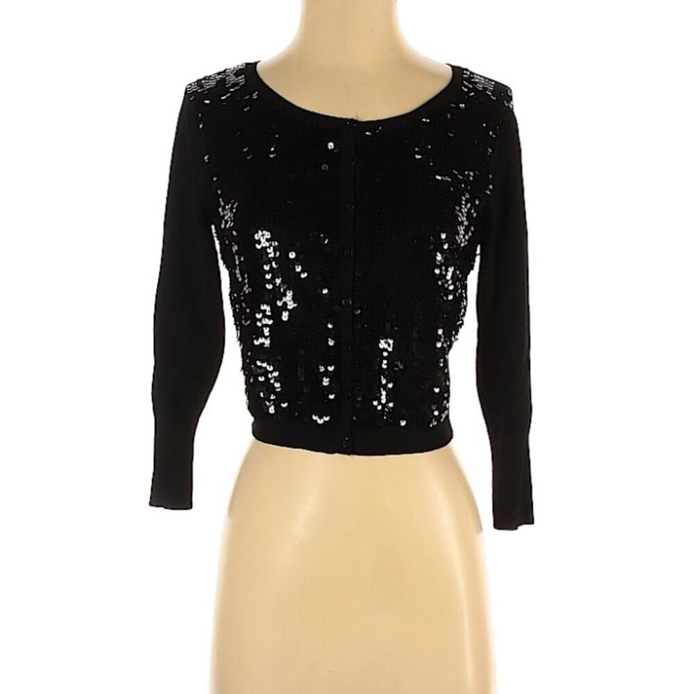 NWT SZ 4 Badgley Mischka Black Sequin Detail Cardiganq